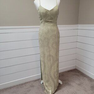 Elegant Light Sage Green Sequinned Gown- Size M